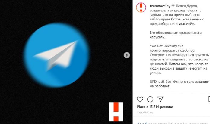 Chatbot Telegram di Navalny bloccati durante le elezioni